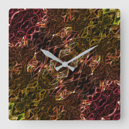 Bruine oranje neonspiegelstijl met een flitsende l vierkante klok