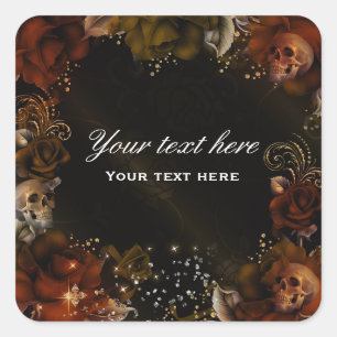 Bruine oranje rozen + schedels gotische sticker la