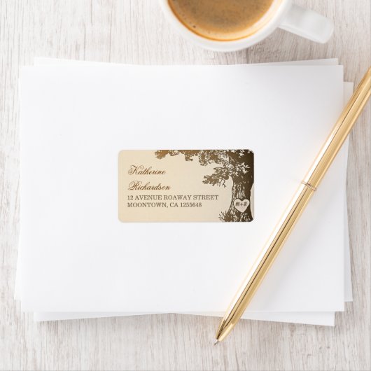 bruine oude boom adresetiketten voor bruiloft etiket (Insitu)