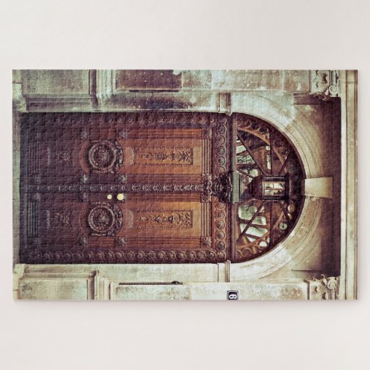 Bruine Oude Wereld Deur Legpuzzel (Horizontaal)