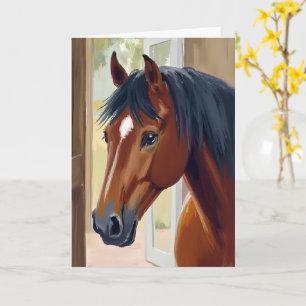Bruine Paard Aquarel Dier Landelijk Schuur Kaart