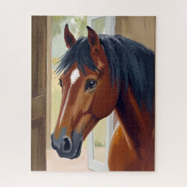 Bruine Paard Aquarel Dier Landelijke Schuur Legpuzzel
