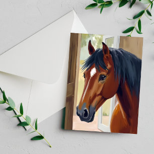 Bruine Paard Aquarel Dier Landelijke Schuurkaart