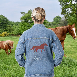 Bruine Paard en Landelijke Geest Schrift Denim Jas Jacket