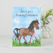 bruine paard en vlinders verjaardag kaart (Staand voorkant)