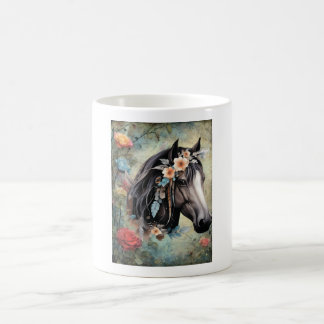 Bruine paard in bloemen. koffiemok
