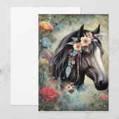 Bruine paard in bloemen. menu (Voorkant / Achterkant)