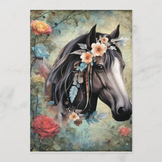 Bruine paard in bloemen. menu