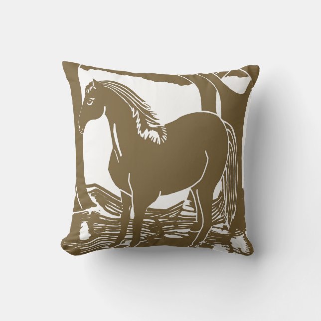 Bruine Paard Kunst Kussen (Voorkant)