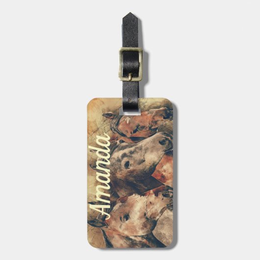 Bruine paarden bagagelabel (Voorkant verticaal)