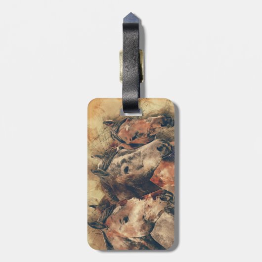 Bruine paarden bagagelabel (Achterkant verticaal)