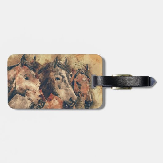 Bruine paarden bagagelabel (Achterkant horizontaal)