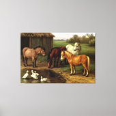  bruine paarden en eenden landbouwhuisdieren canvas afdruk (Voorkant)