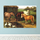  bruine paarden en eenden landbouwhuisdieren canvas afdruk (Insitu (Houten vloer))