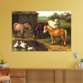  bruine paarden en eenden landbouwhuisdieren canvas afdruk (Insitu (Woonkamer))
