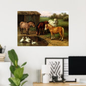  bruine paarden en eenden landbouwhuisdieren poster (Thuiskantoor)