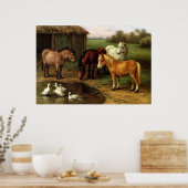  bruine paarden en eenden landbouwhuisdieren poster (Keuken)