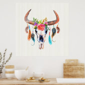 Bruine paarden en kleurrijke veren op de schil poster (Keuken)