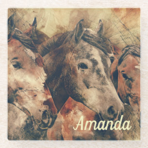 Bruine paarden glazen onderzetter