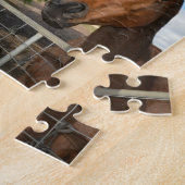 bruine paarden in een fotocollage, legpuzzel (Zijkant)