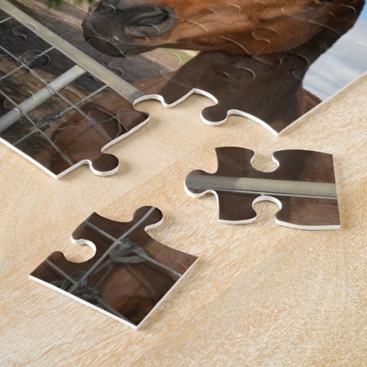 bruine paarden in een fotocollage, legpuzzel (Zijkant)