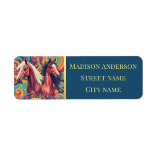 Bruine Paarden kleurrijke patroon retour adres lab Etiket