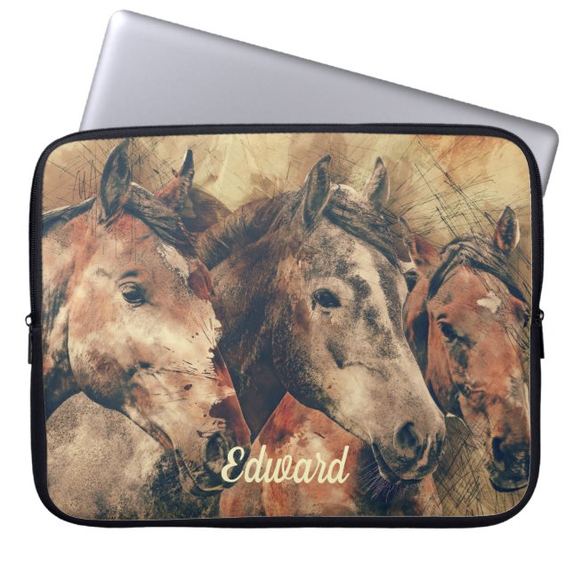 Bruine paarden laptop sleeve (Voorkant)