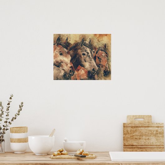 Bruine paarden poster (Keuken)