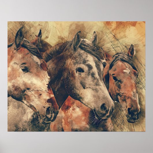 Bruine paarden poster (Voorkant)