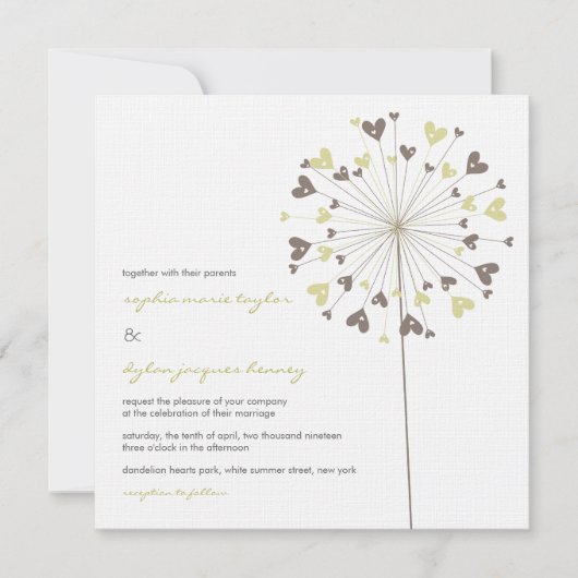 Bruine paardenbloem bloemen houden van bruiloft ui kaart (Voorkant)