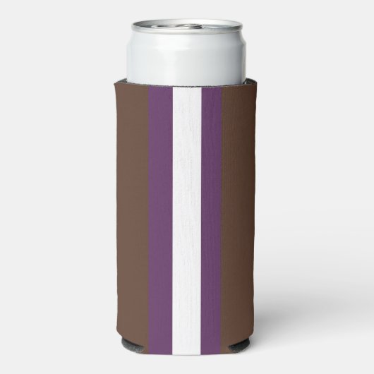Bruine, paarse en witte strepen seltzer blikjeskoeler (Seltzer Achterkant)