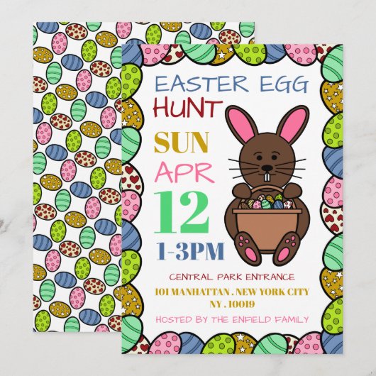 Bruine paasbunny, paaseihunt aankondiging (Voorkant / Achterkant)