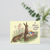 bruine paaskonijnen in korf, ZSSG Feestdagenkaart (Staand voorkant)