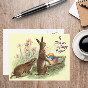 bruine paaskonijnen in korf, ZSSG Feestdagenkaart