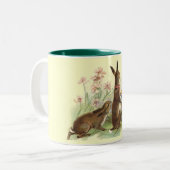  bruine paaskonijnen in korf, ZSSG Tweekleurige Koffiemok (Voorkant links)