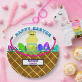 Bruine paasmand geel blauw gestreept kuikenei papieren bordje (Feest)