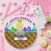 Bruine Paasmand Geel Roze Kuiken Ei Papieren Bordje (Feest)