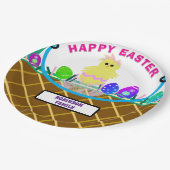 Bruine Paasmand Geel Roze Kuiken Ei Papieren Bordje (Gekanteld)