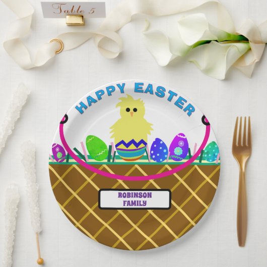 Bruine Paasmand Gele Kuiken Eieren Papieren Bordje (Huwelijk)