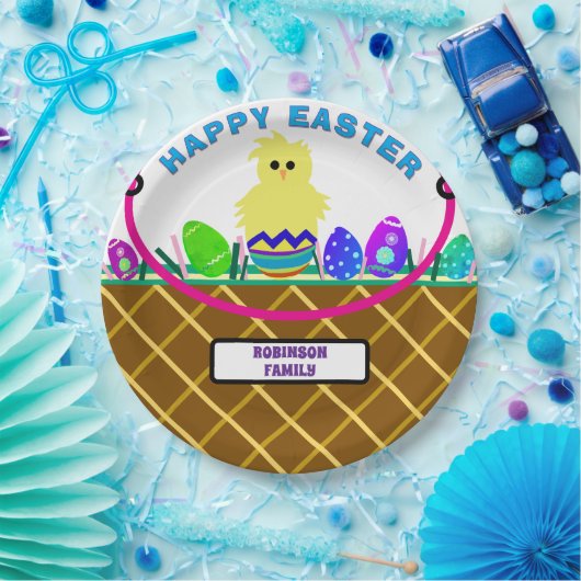 Bruine Paasmand Gele Kuiken Eieren Papieren Bordje (Feest)