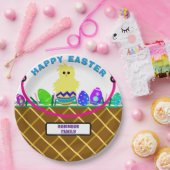Bruine Paasmand Gele Kuiken Eieren Papieren Bordje (Feest)