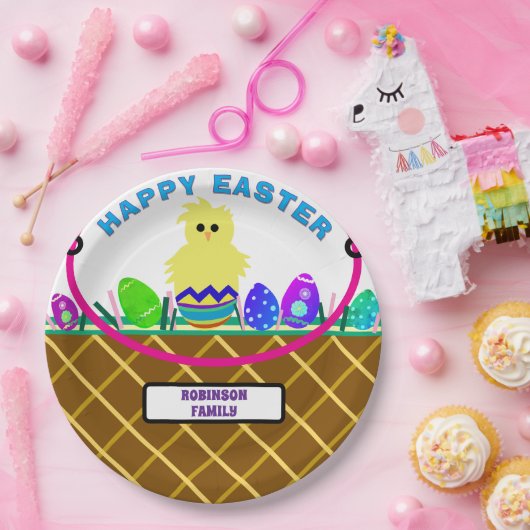 Bruine Paasmand Gele Kuiken Eieren Papieren Bordje (Feest)