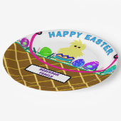 Bruine Paasmand Gele Kuiken Eieren Papieren Bordje (Gekanteld)