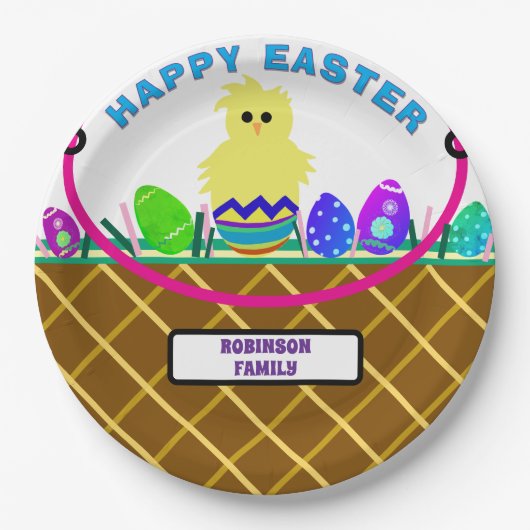 Bruine Paasmand Gele Kuiken Eieren Papieren Bordje (Voorkant)