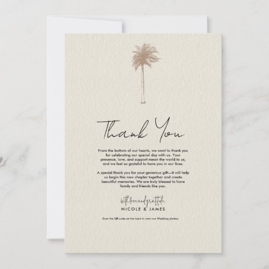  Bruine Palm Tree Beach bruiloft Dank u Kaart (Voorkant)