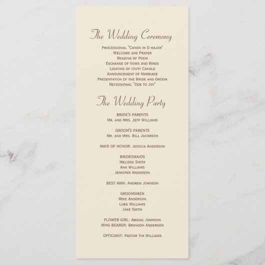 Bruine Palm Tree Tropical Wedding Programma Programmakaart (Achterkant)