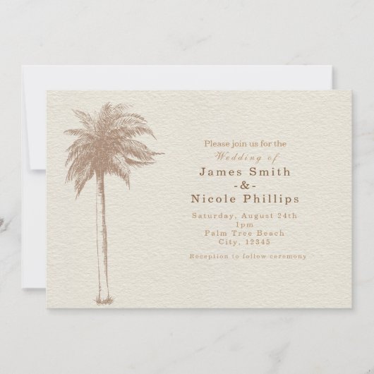  bruine palmbomen Beach Wedding Invitations Kaart (Voorkant)