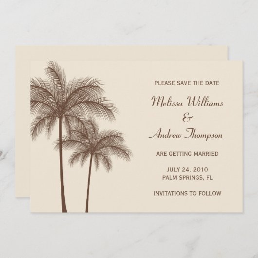 Bruine Palmboom Save the Date Aankondiging (Voorkant / Achterkant)