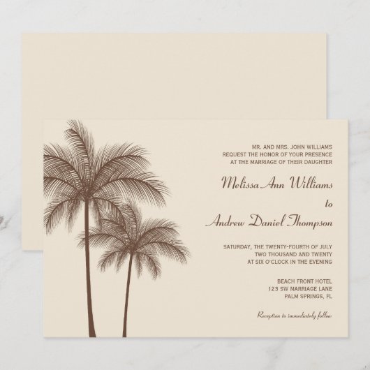 Bruine palmboom Tropische bruiloft Kaart (Voorkant / Achterkant)