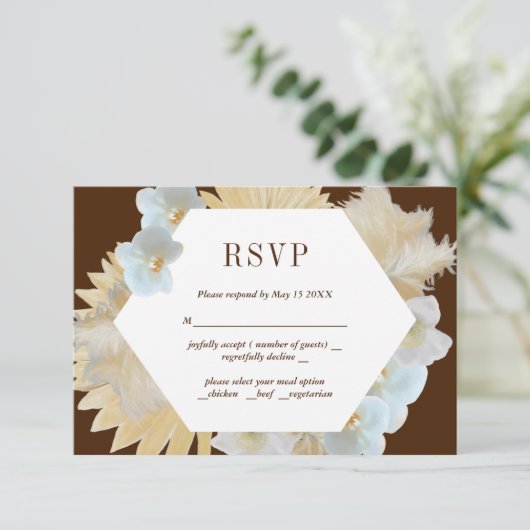 Bruine Pampagras en Orchideeën Trouw RSVP Kaart (Staand voorkant)